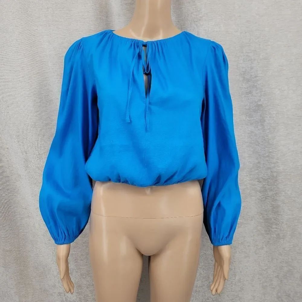 Gianni Bini Camilla Boat Neck Long Sleeve Pullover Woven Linen Blouse Artic Blue